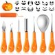 thumbnail image 1 of Kit para tallar calabazas de Halloween, herramientas de acero inoxidable profesionales y resistentes, juego para tallar calabazas con 12 plantillas de calabaza, estuche de transporte (7 piezas), 1 of 5