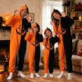 thumbnail image 4 of MEZZALL Patchwork Pumpkin Onesie For Adult Halloween Velvet Long Sleeve Hooded Pajamas Holiday Loungewear Jumpsuits One-Pieces, 4 of 7