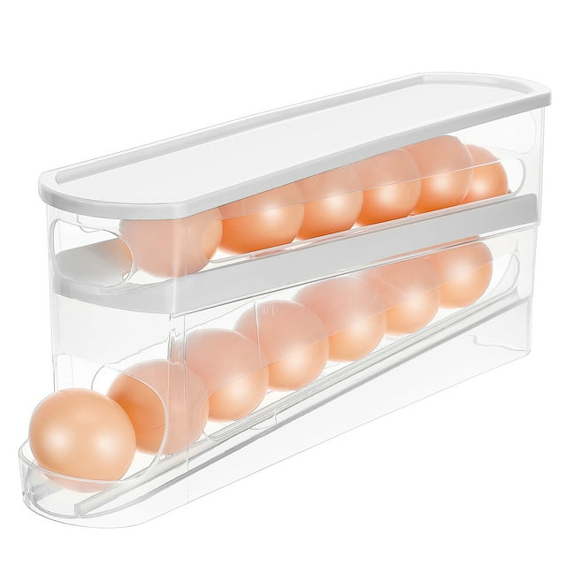 Huevera para refrigerador, dispensador automático de huevos escalonado con ruedas, caja de almacenamiento para ahorrar espacio, huevera transparente, organizador de despensa de cocina
