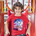 thumbnail image 3 of Tee Hunt Cute Cat Riding a Pizza in Galaxy Youth T-Shirt Funny Kitty Space Kitten Kids, Red, X-Large, 3 of 5