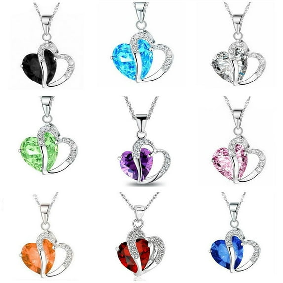 AYYUFE Women Shiny Rhinestone Necklace Chain Hearts Pendant