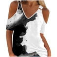 thumbnail image 2 of Womens Summer Tops Casual Summer Off Shoulder V Neck Positioning Print Short Sleeve TShirt Top Womens Tops Dressy Casual, 2 of 4