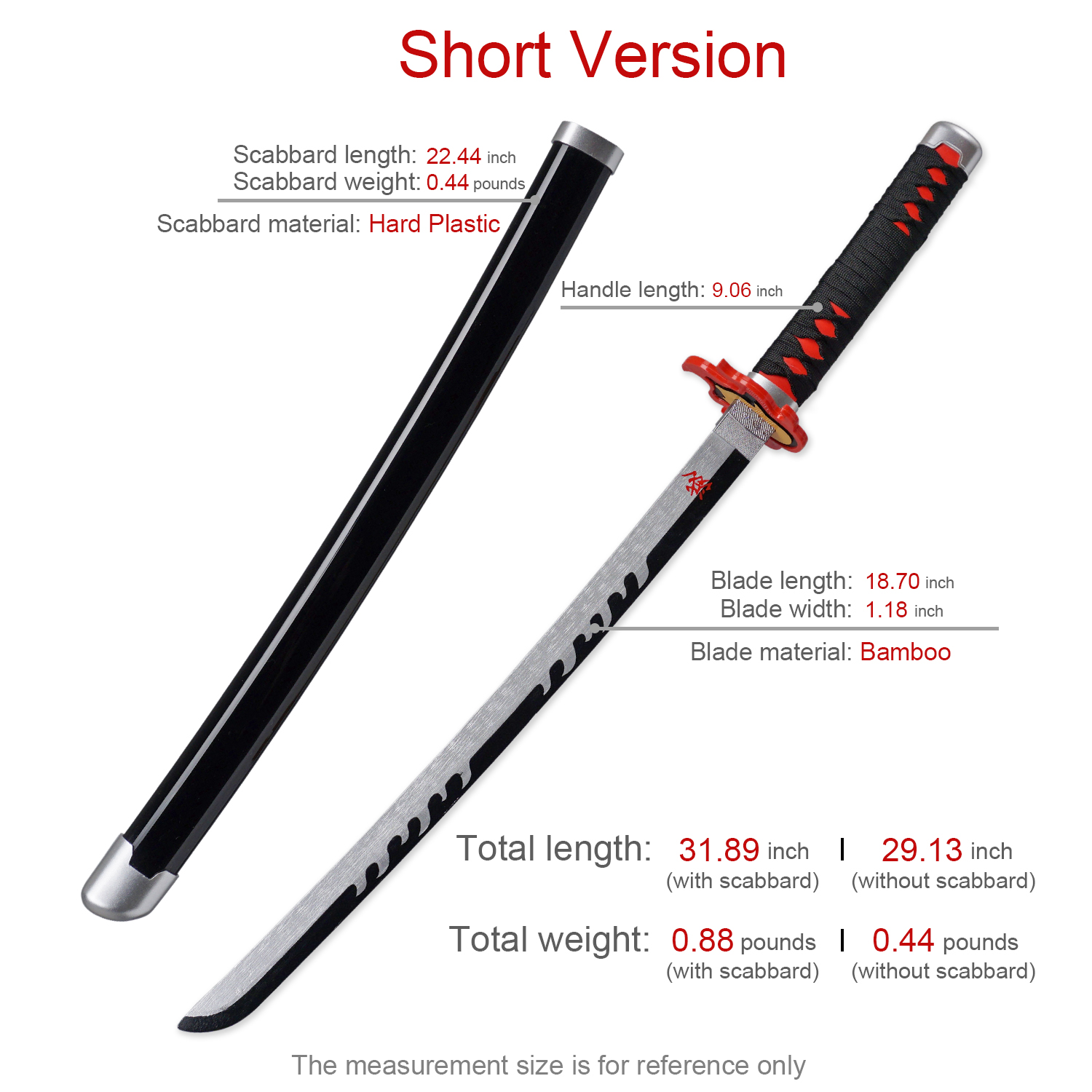 Zisu Bamboo Blade Demon Slayer Katana, About 31.5 inch Overall Hashira Pillars Katana for Cosplay Purpose, Anime Original Texture (FireGod)