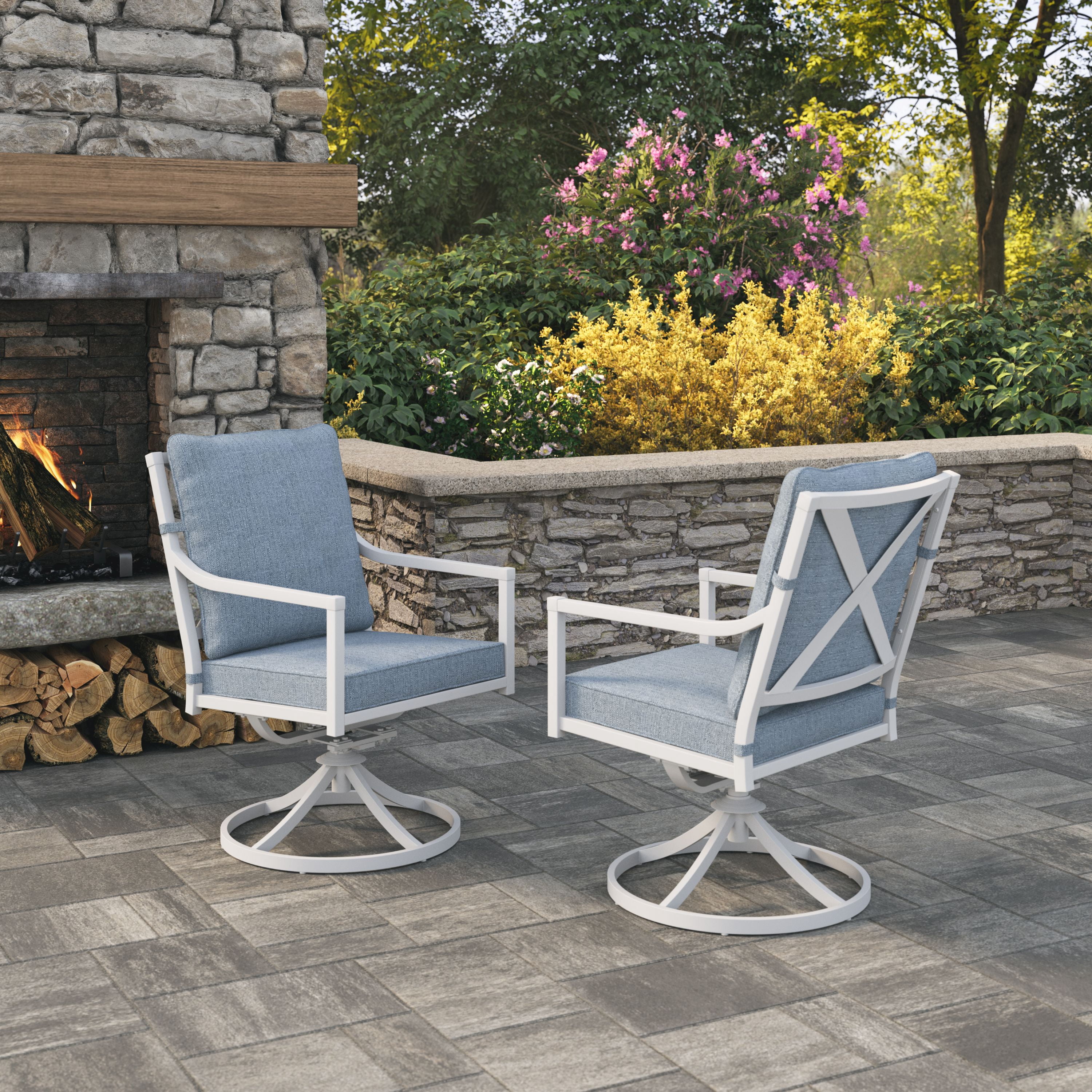 My Texas House Cambria 7-Piece Outdoor Dining Set, White/Blue