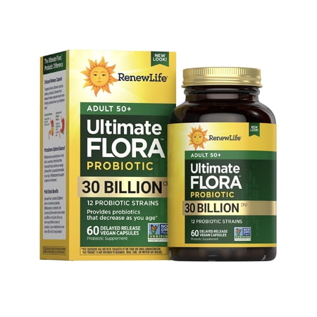 Ultimate Flora 50 Plus Probiotics | 30 Billion CFU | 60 Vegan Capsules | by Renew Life