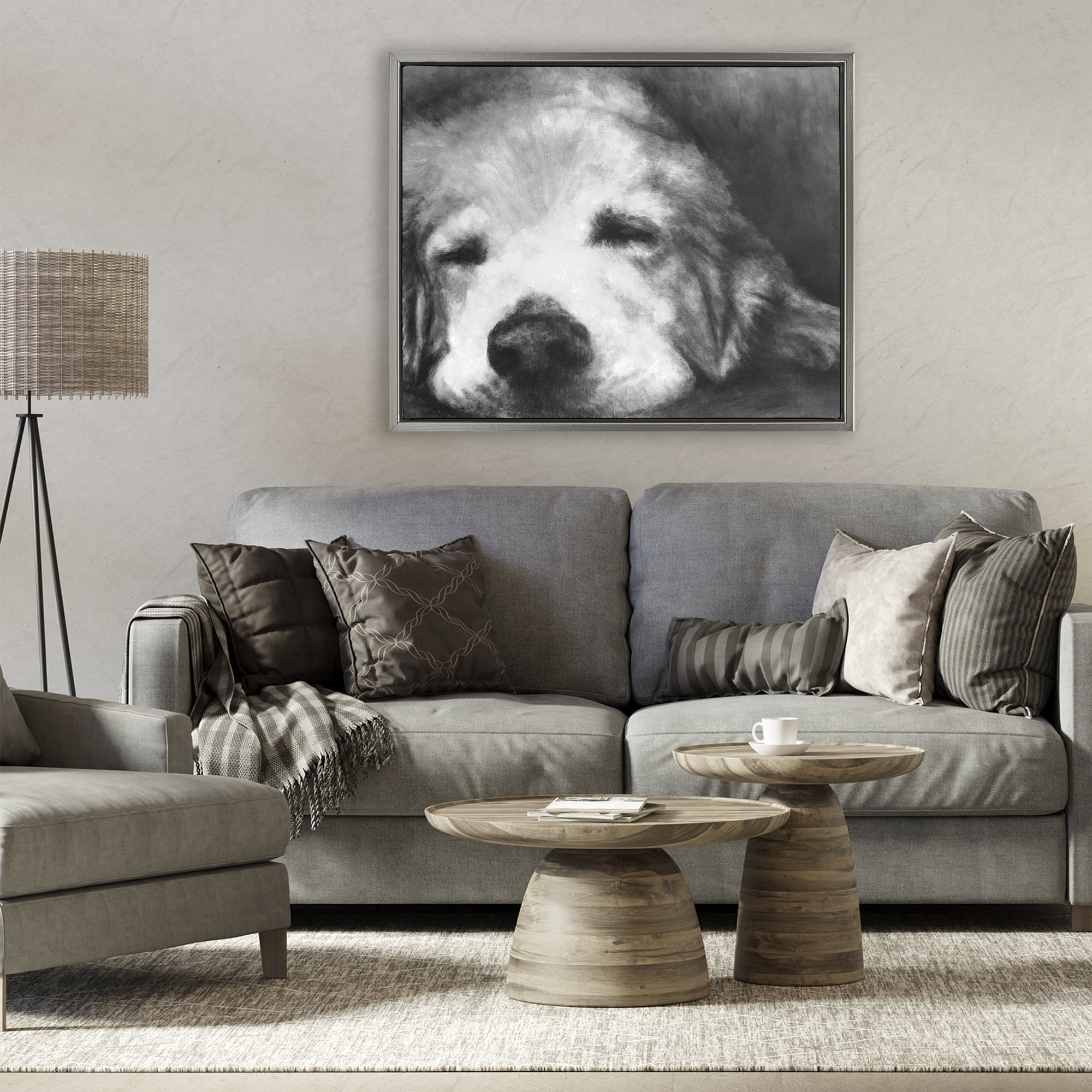 Stupell Industries Monochrome Dog Day Afternoon Gray Framed Floater Canvas Wall Art, design by Walt Johnson