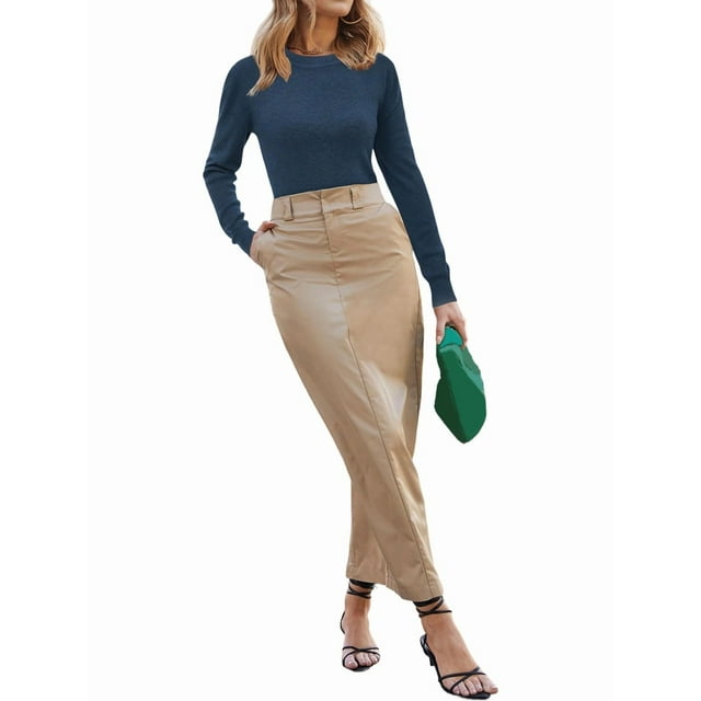 Chandails Décontractés d'Automne pour Femmes en Mélange de Laine, Col Rond Classique, Bleu Marine, P