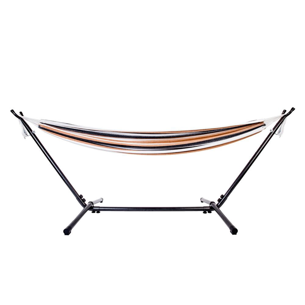 Ktaxon Double Polyester Hammock Set w/ Steel Stand & Portable Bag Coffee