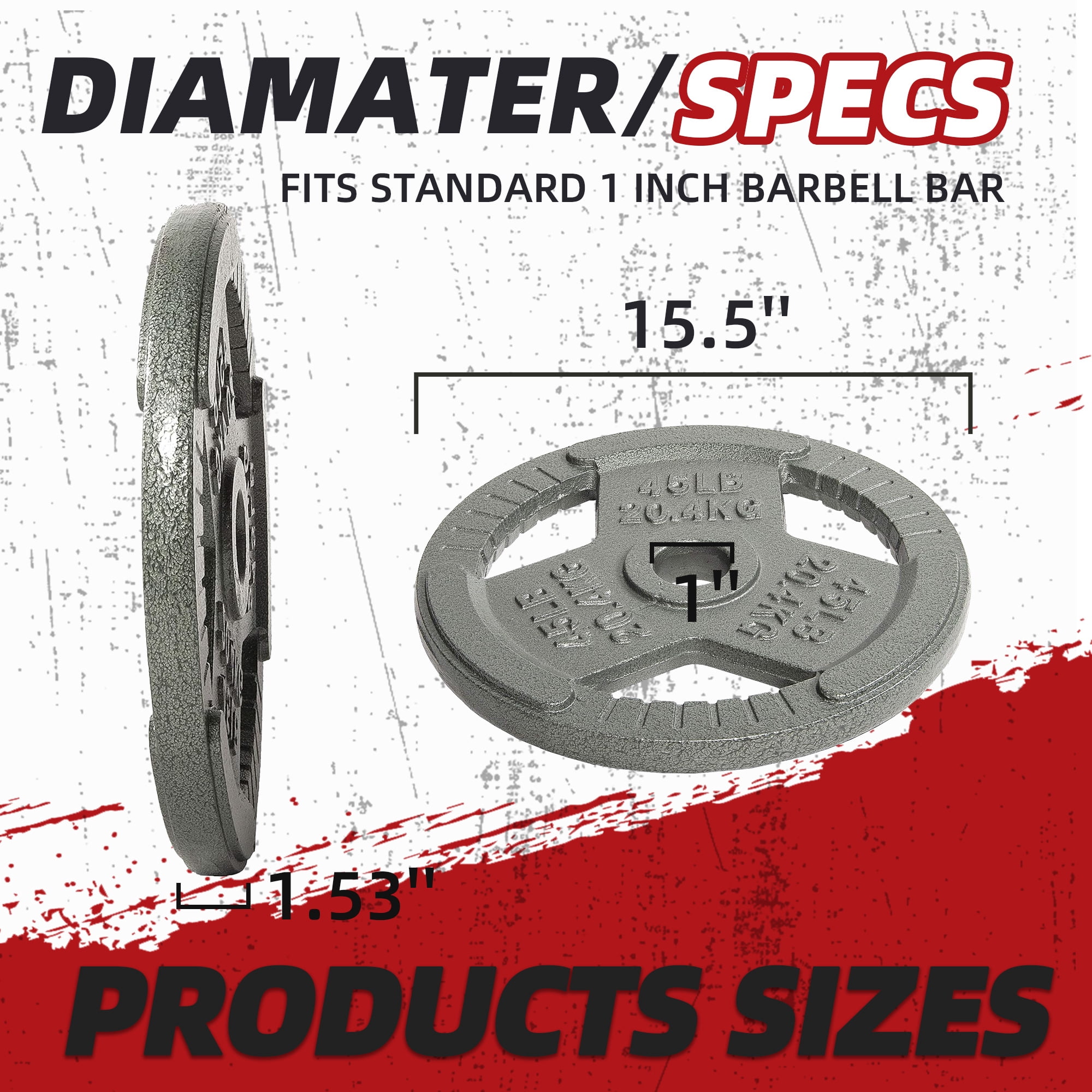 BalanceFrom Cast Iron Weight Plates，1-Inch or 2-Inch Center Hole, Multiple Sizes & Sets Available，for Strength Training & Weightlifting