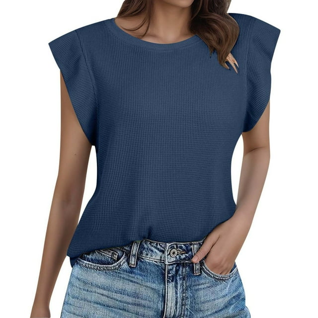 HNMKIU Hauts de Yoga Sans Manches Mode Décontractée T-Shirt à Manches Courtes Col Rond Couleur Unie Haut Ample Gilet 1