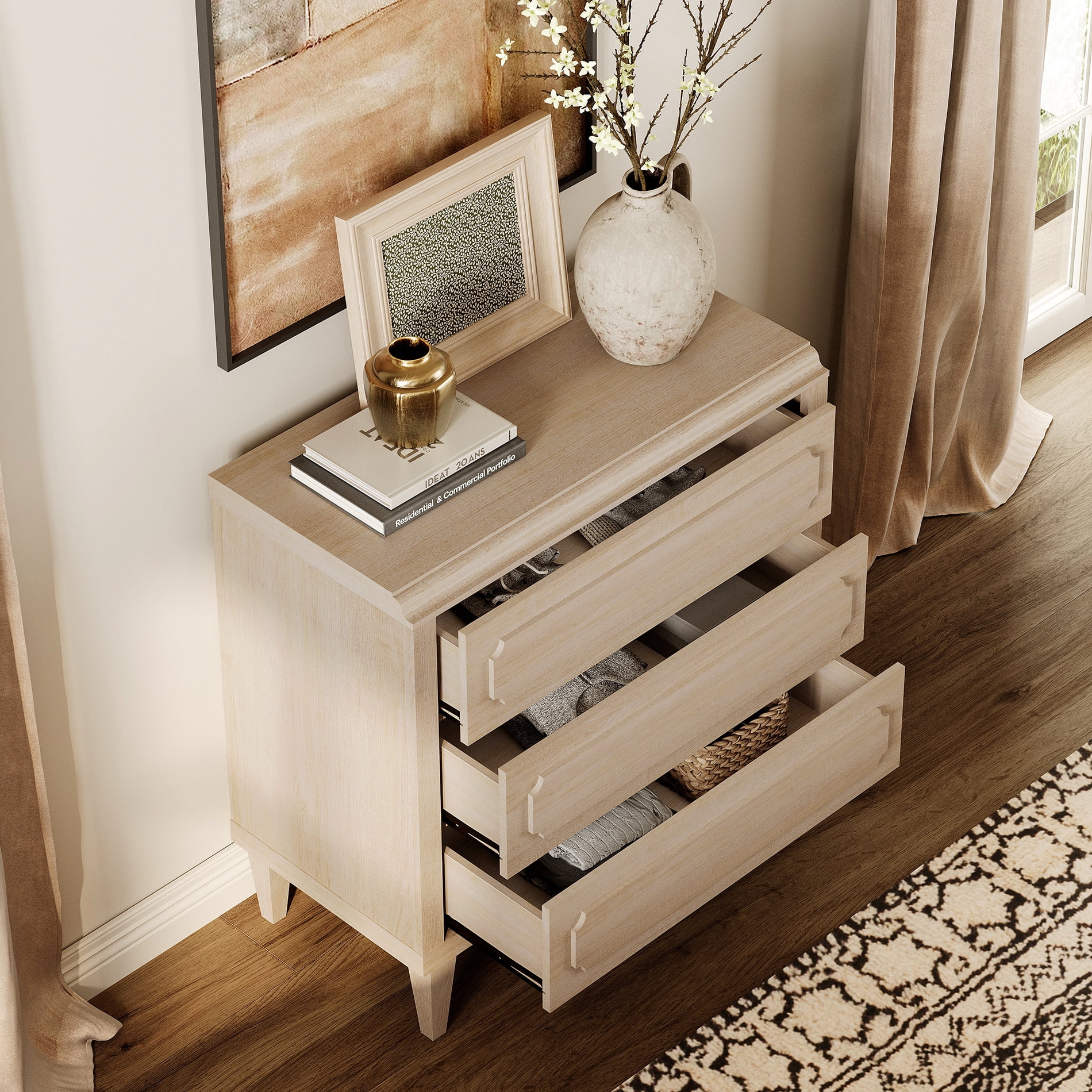 31.5" Tall Nightstand with 3 Drawers, Modern End Table with Storage for Living Room, Bedroom
