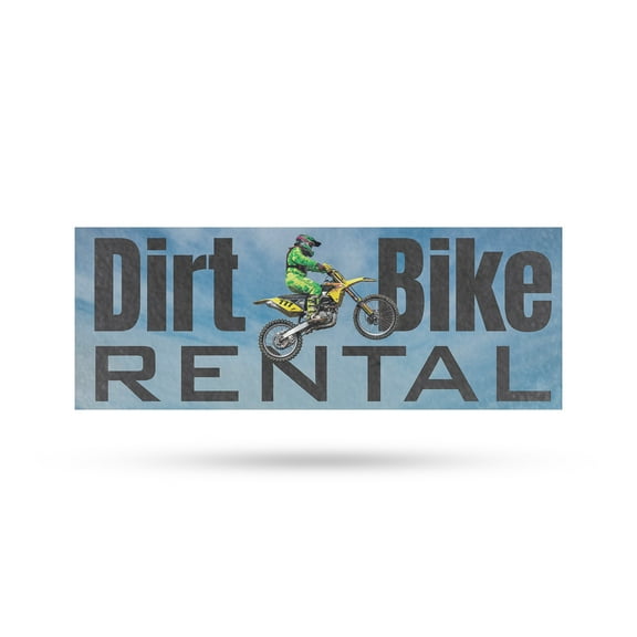 Dirt Bike Rental Vinyl Decal 48 Inch x 18 Inch Weatherproof Heavy-Duty Adhesive Backing | Outdoor Adventures, Eco-Friendly Travel, Easy Access | Made in USA