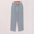 thumbnail image 6 of Women's Stacked V Hem Trousers, High Waist Casual Slub Cotton Pants with Elastic Waistband, Relaxed Fit Long Pants for Daily Wear, Vacation and Loungewear Light Ashy L, 6 of 9