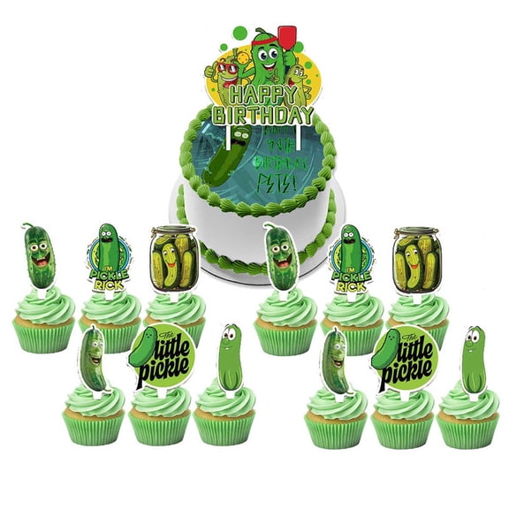 Pickle Cake Topper CupcakeS Set Birthday Party Supplies Decoration Decor Kit