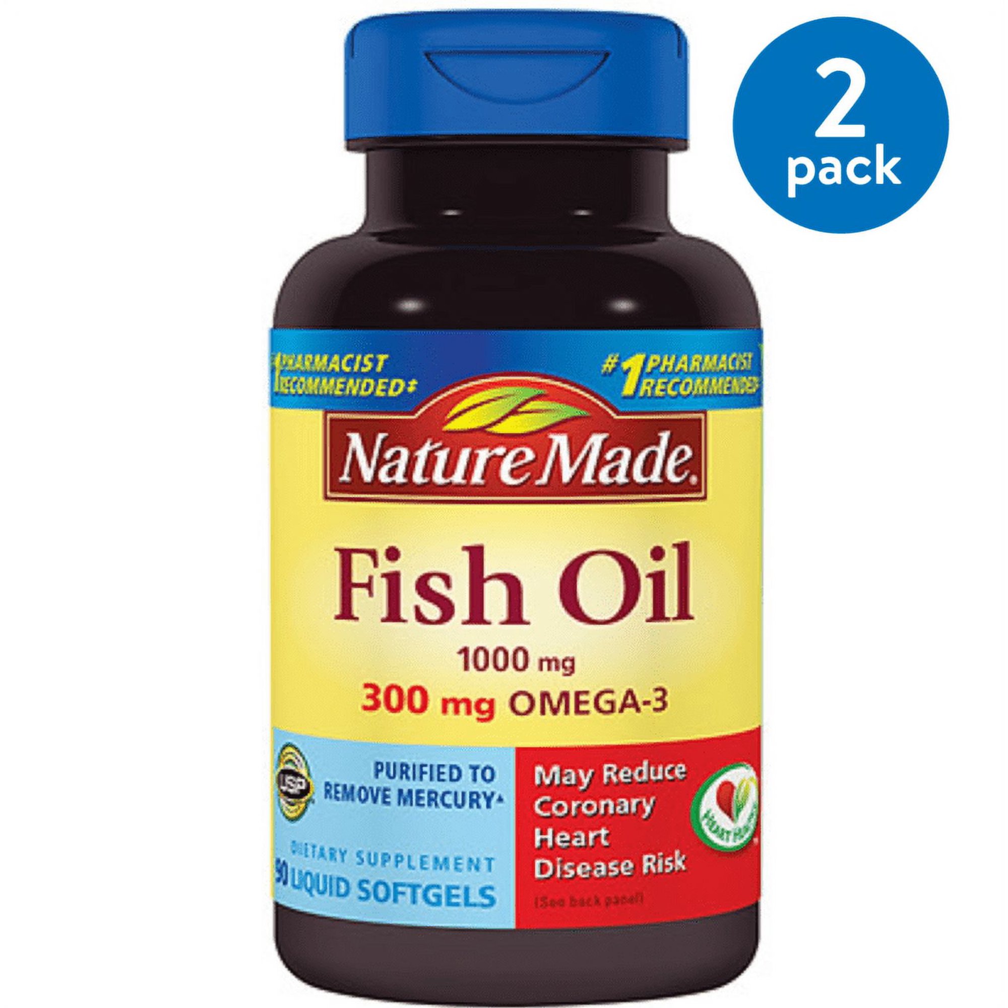 Nature Made Fish Oil 2000mg Softgels, 180 Count, Twin Pack, Omega 3 Supplement For Heart Health
