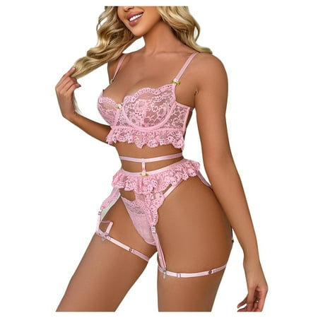 

YDKZYMD Women S Lace Sexy Lingerie Chemise With Garter Belt Sets Teddy Underwear Bra And Panty Sheer 3 Pieces Bodysuit Babydoll Set