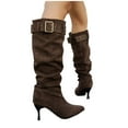 thumbnail image 6 of Viluyesy Womens Knee High Boots, Stiletto Heels Wide Calf Pointed Toe Suede Cowboy Slouchy Tall Boots Coffee US5.5, 6 of 9