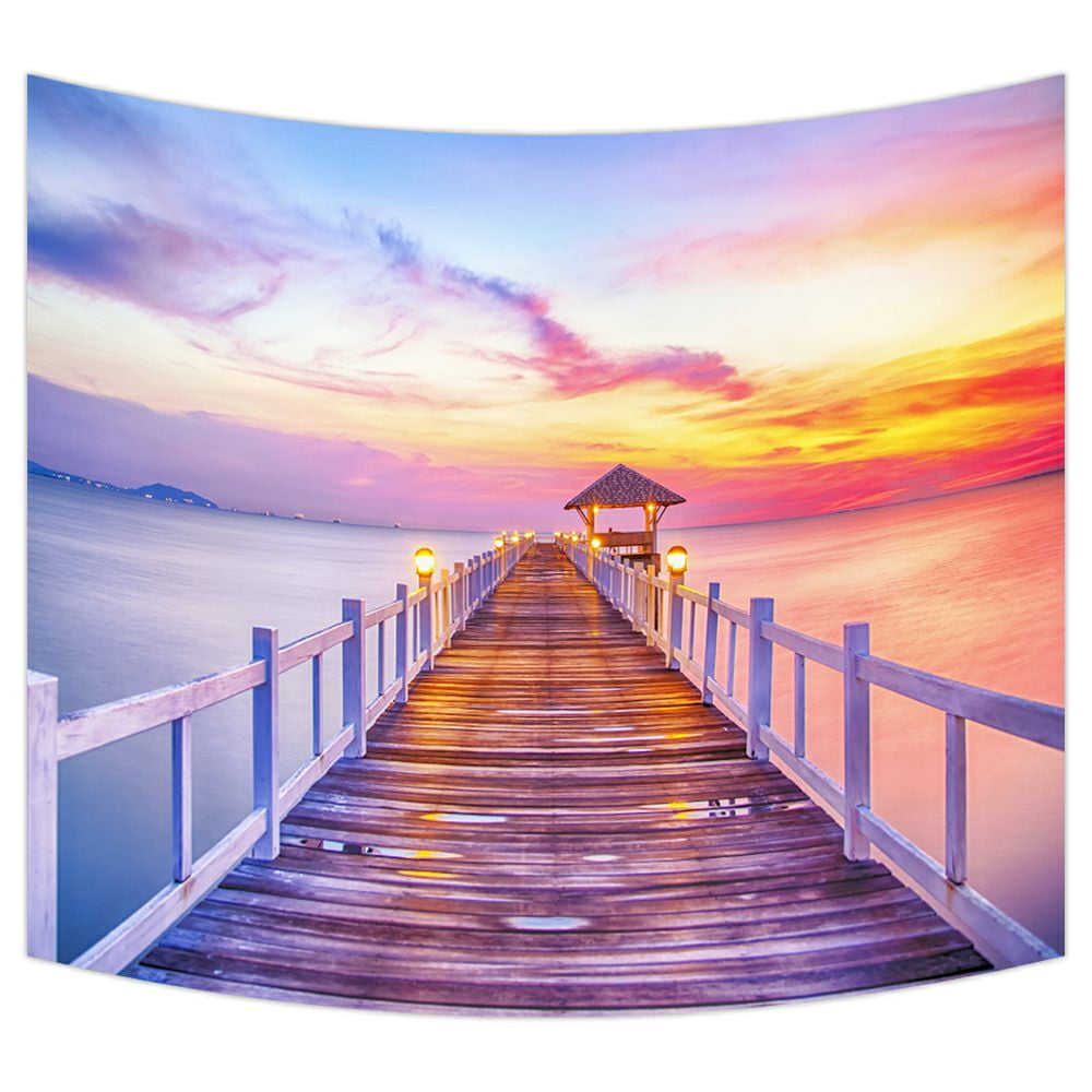 ZKGK Wood Bridge Tapestry Wall Hanging Wall Decor Art for Living Room