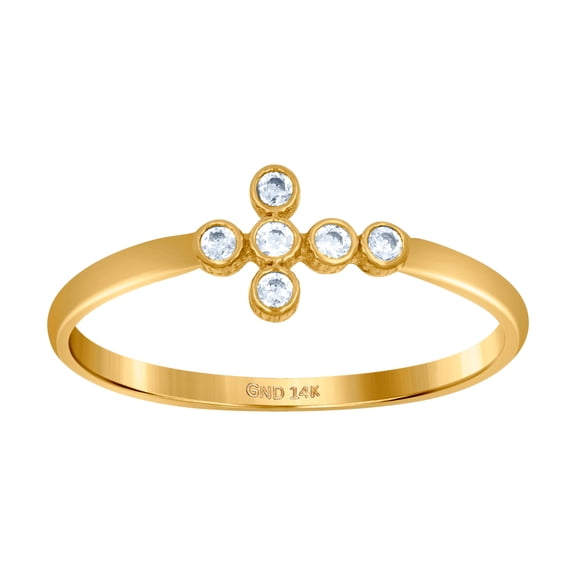 14k Yellow Gold Womens Cubic Zirconia Cross Religious Ring 6.2mm Long Ring for Women - 1.1 Grams