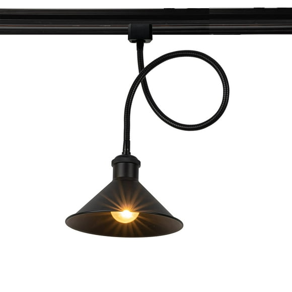 FSLiving H Type Track Light,Black Iron Cone Shade Ceiling Spotlight, Flexibly Rotatable Light Goose Neck Head, Adjustable Island Lighting Mini Halo Track Mounted Pendant Lamp for Kitchen,1 Pack