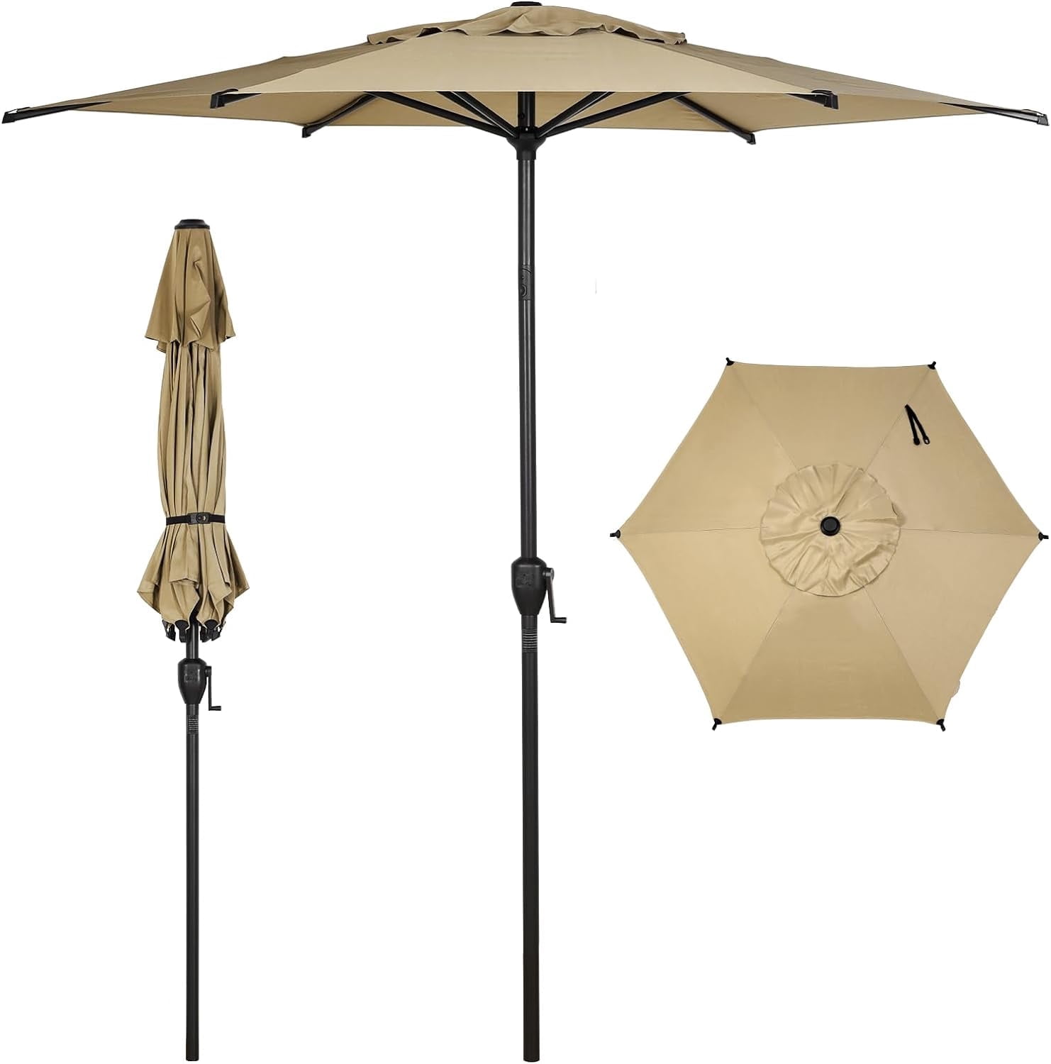 Abba Patio 7.5ft Outdoor Patio Umbrella w/ Push Button Tilt and Crank, 6 Ribs-Beige