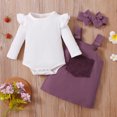thumbnail image 3 of Fortune 2Pcs Baby Girl Fall Clothes,0-18 Months Infant Ruffle Long Sleeve Ribbed Romper+Pocket Suspender Skirt, 3 of 9