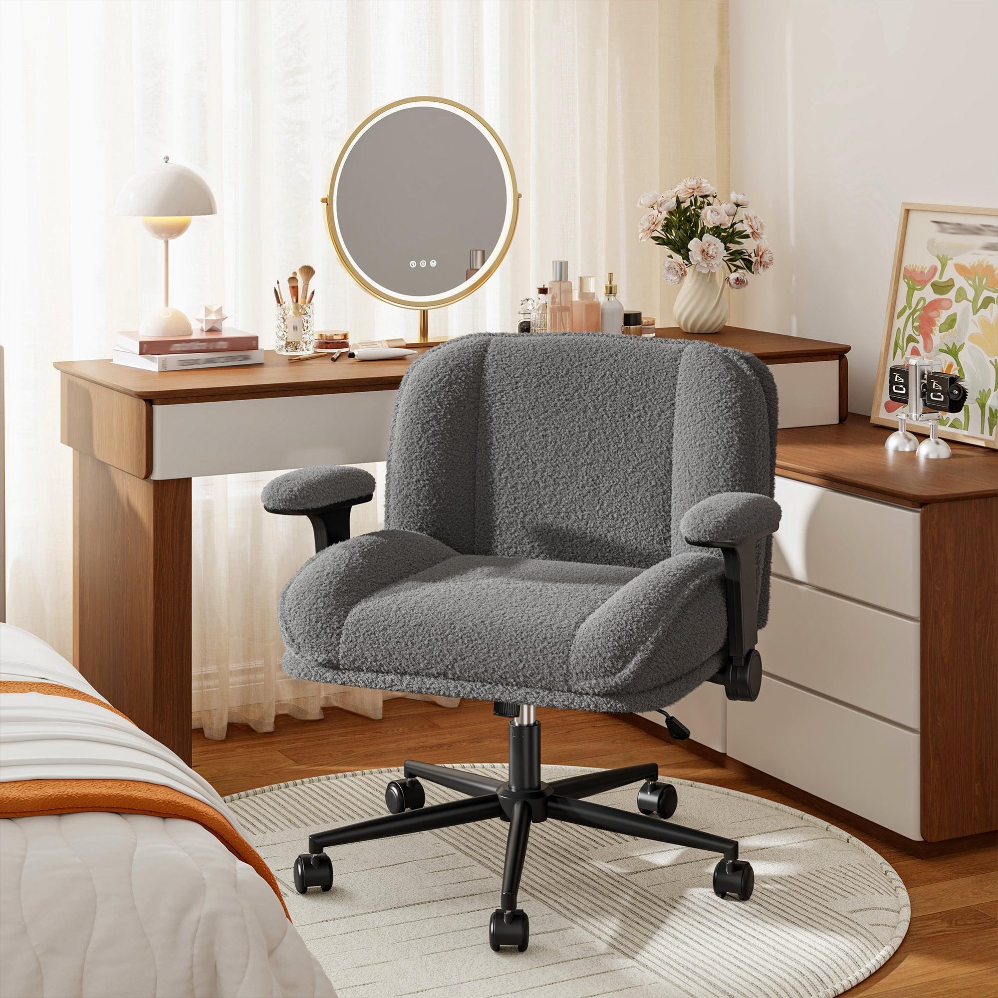 Romorgniz Criss Cross Chair with Adjustable Arms & Lumbar Support Office Chair with Reclining Back, Thick Cushion & Wheels for Office, Gaming, Reading, Grey