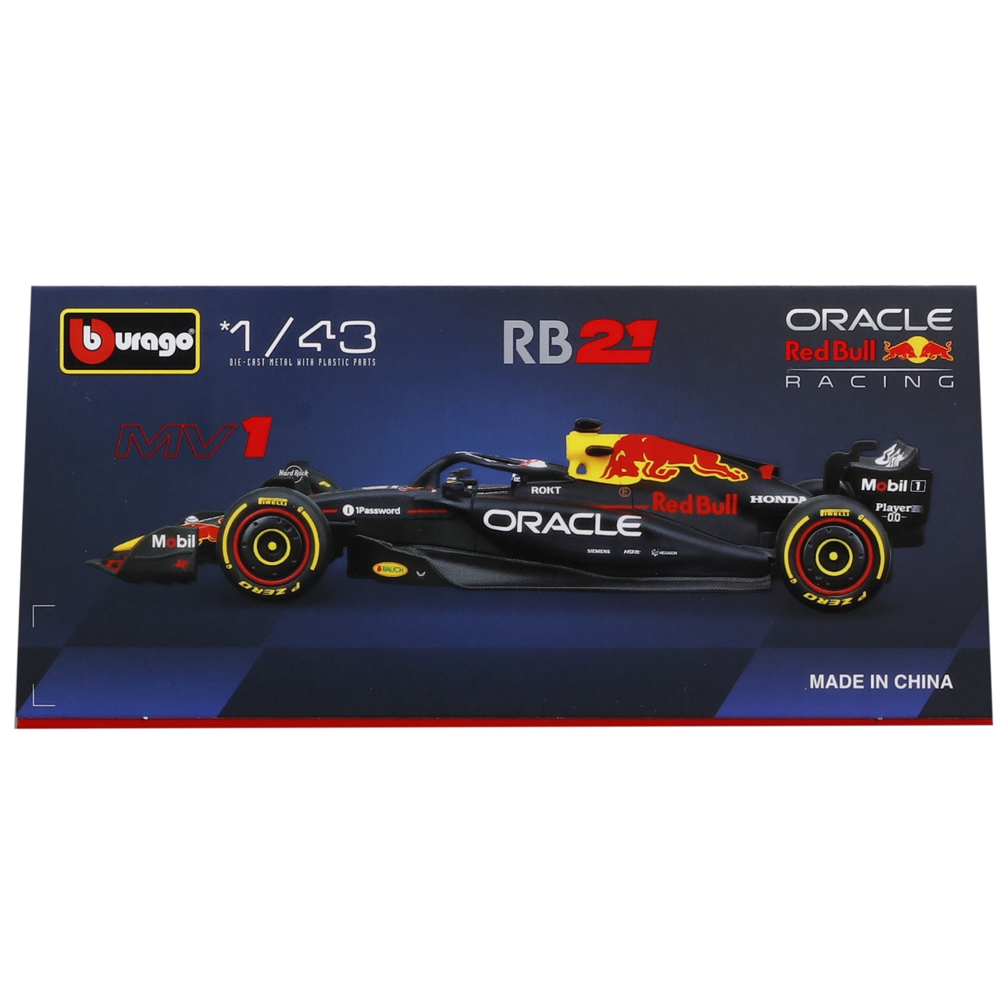 Bburago: 1:43 Diecast 2025 Red Bull RB21 & Max Verstappen Drivers Helmet - Race Formula 1 Model Car, Acrylic Display Box, Licensed Collectible Vehicle