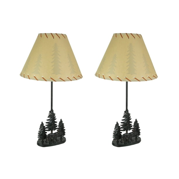 Forest Rustic Table Lamp Set, Small Cast Iron Table Lamp