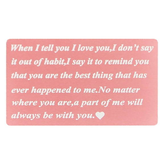 Girlfriend Birthday Card,Wife Birthday Gifts, Husband Anniversary Greeting Cards Gift for Men, I Love You Engraved Metal Wallet Card (Pink)