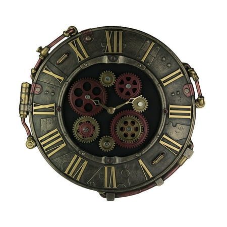 Plated Bronze Finish - Steampunk Bronze Finish Rivet Plate Wall Clock With Moving Gears
