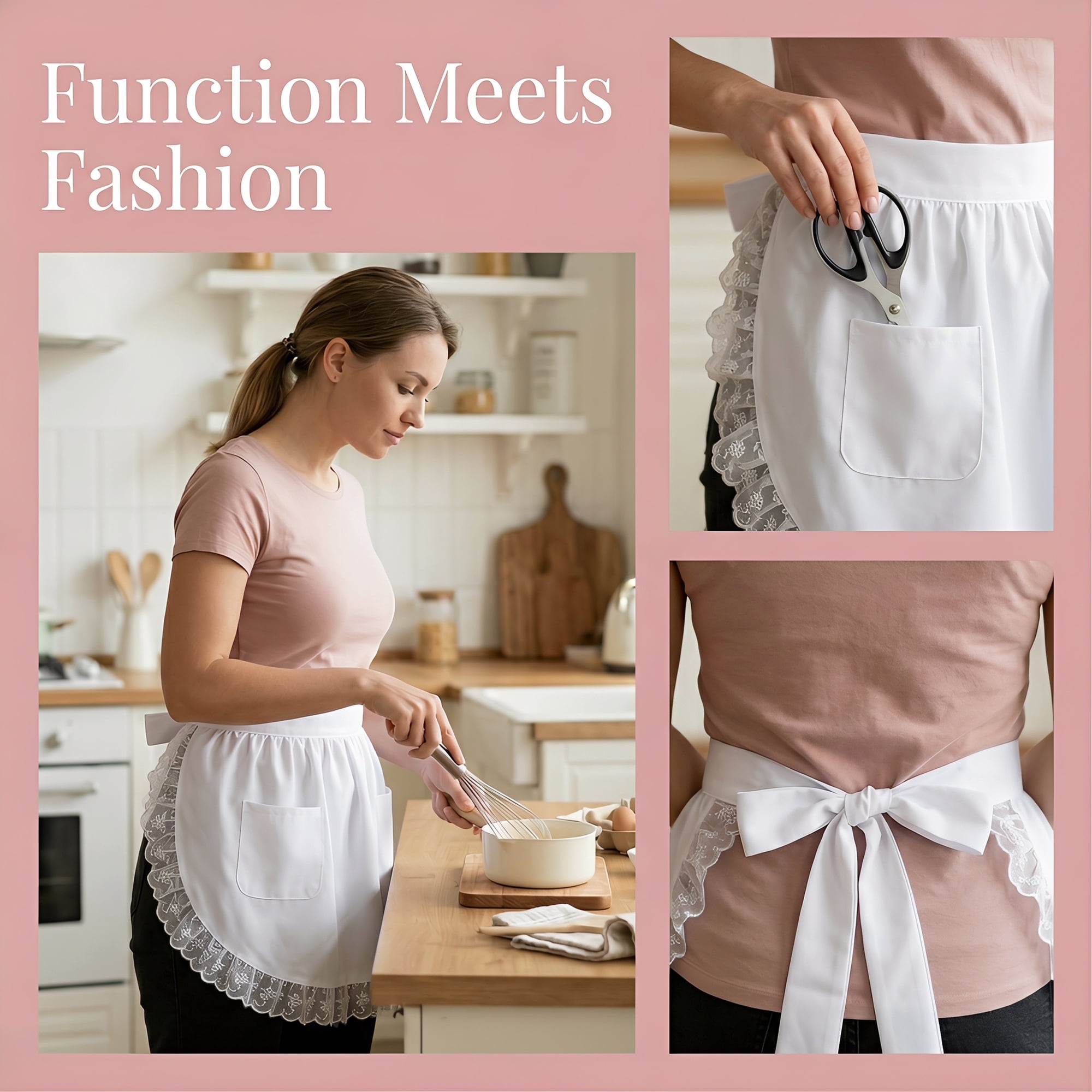 Unique Bargains Women's Durable Polyester Aprons 26.4x16.8in White with Lace Trim