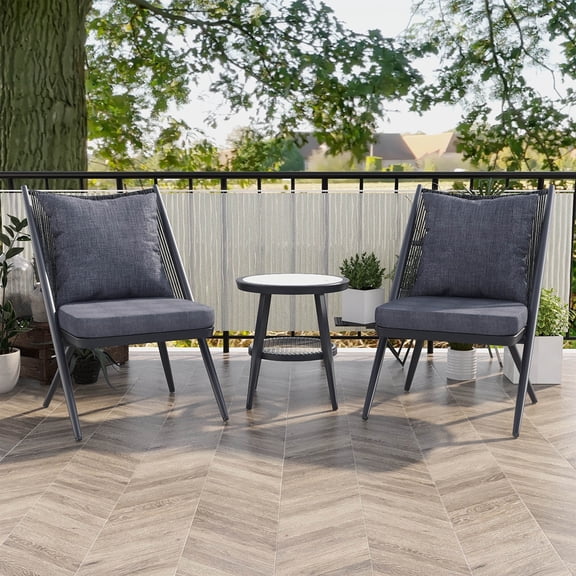 Delgado Aluminum and PE Wicker 3-Piece Patio Table and Chairs Set, Gray