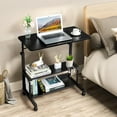 thumbnail image 2 of FCH 31.5" Mobile Small Standing Desk, Adjustable Height Mobile Computer Desk, w/2 AC Outlets + 3 USB Ports & Hooks, Storage Shelves, Suitable for Gaming, Studying, Home Office, Black, 2 of 18