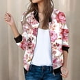 thumbnail image 2 of Gibobby Abrigos elástica Chaquetas diarias informales para mujer, chaqueta informal ligera con cremallera, abrigo con estampado Floral, cuello levantado, prendas de vestir deportivas (Rojo, XL), 2 of 5