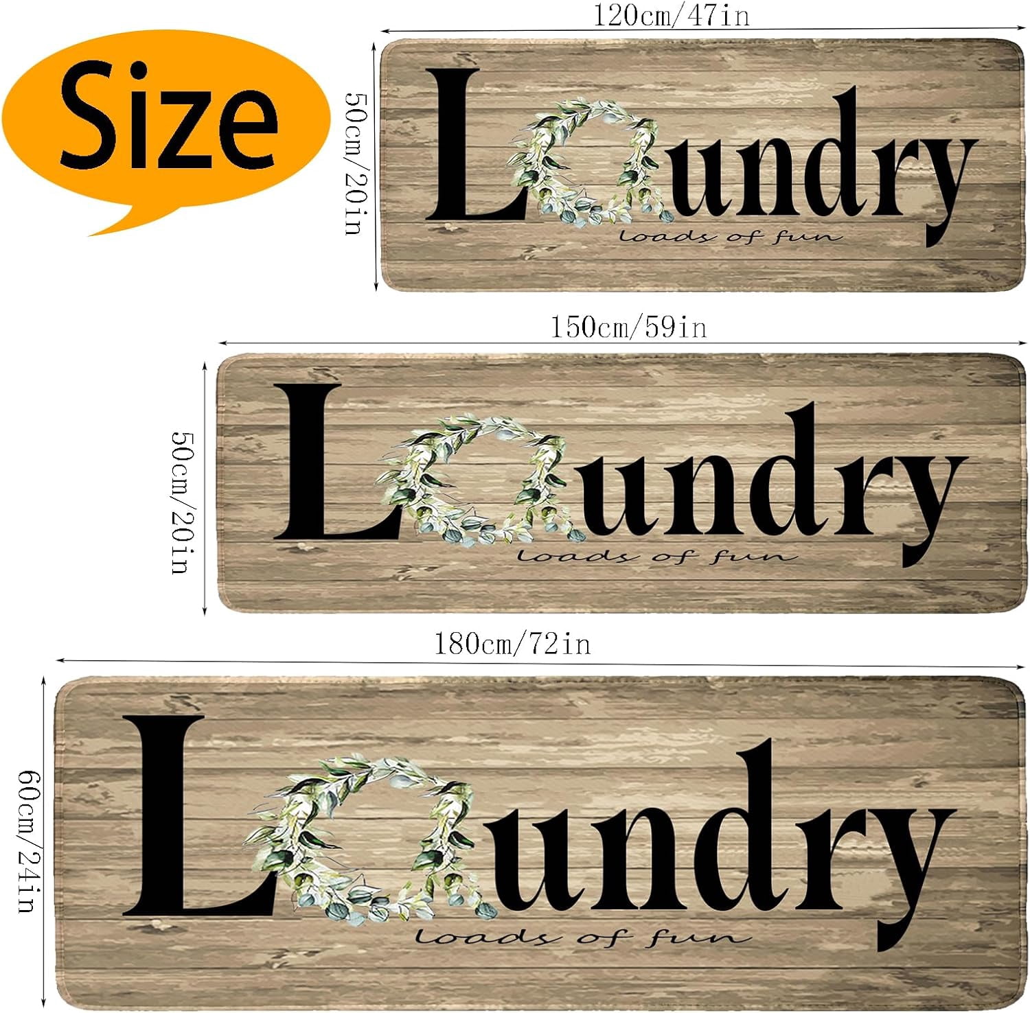 Laundry Room Runner Rug for Hallways Kitchen Runner Rug Non Slip 24"X72" Washable Runner Rugs with TPR Backing Soft Floral Text Carpet Indoor Machine Washable Accent Rug Low Pile Carpet