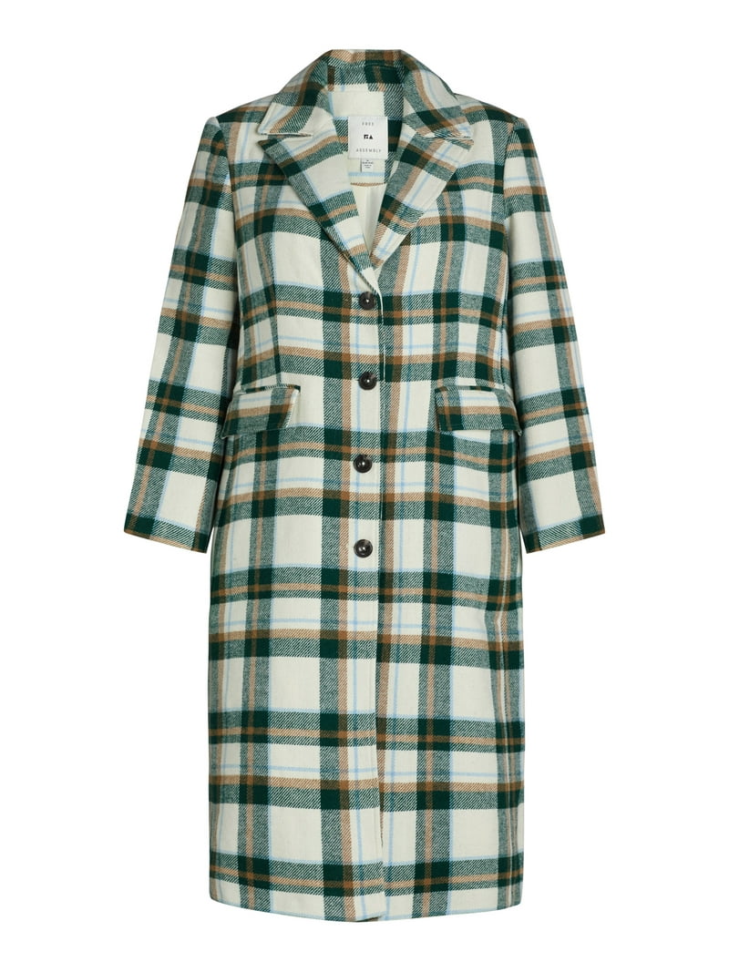 Free Assembly Women's and Women's Plus Plaid Wool Blend Long
