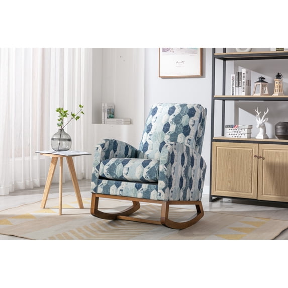 Luccalily Rocking Accent Chair,Upholstered Glider Chair with Fabric Padded Seat and Solid Wood Base, Armchair with Side Pocket for Nursery,Modern Design for Living Room, Bedroom