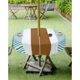 thumbnail image 4 of Outdoor Tablecloth with Umbrella Hole Zipper,Boho Vintage Texture Teal Brown Waterproof Zippered Table Cloth for Square Tables,Stripes Geometric Art Patio Table Covers for Indoor Pinic Party, 4 of 6