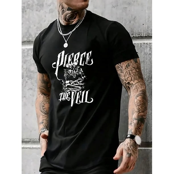 Camiseta informal de cuello redondo para hombre, ligeramente elástica, corte regular, manga corta de verano con detalle gráfico estampado, versátil y cómoda, ideal para deportes de ocio.