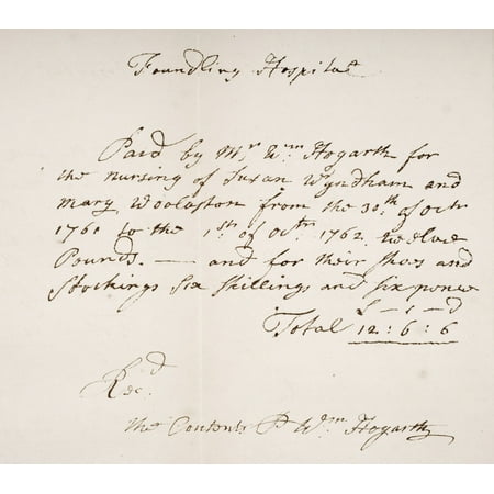 Foundling Hospital London Receipt Signed By William Hogarth 1697-1764 English Artist Canvas Art - Ken Welsh Design Pics (15 x 13)