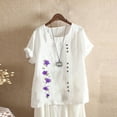 thumbnail image 2 of Blouses pour Femmes, Haut Décontracté en Coton et Lin Imprimé à Manches Courtes avec Boutons, 2 of 3