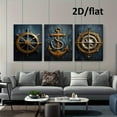 thumbnail image 4 of 2D Flat, 3pcs Navy Blue Golden Coast Frameless Canvas Wall Art - 15.7x23.6 Inches, Modern Nautical Decor with Compass and Anchor Design, Suitable for Living Room Home Decoration, Coastal Home Decor,, 4 of 4