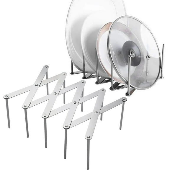 Adjustable Plate Organizer Rack, Retractable Small Dish Drying Rack, Stainless Steel Pot Lid Organizer for Cabinet Kitchen Cover Cutting Board Bakeware Storage Steam Rack, 2 Pack