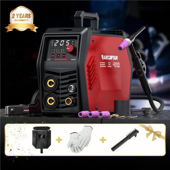 ARCCAPTAIN iControl TIG 205P Pro 205 Amp Smart Welder with App, 5-in-1 DC TIG/Stick Machine with Pulse, Dual Voltage 120V/240V, Large LED Display