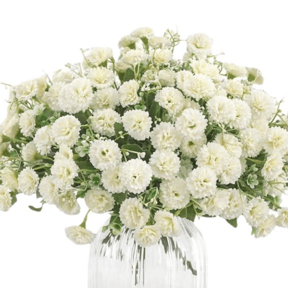 3Pcs Carnation Artificial Flowers, Mini Carnation White Silk Lilac Flowers with Stems Fake Flowers for Vase Wedding Bridal Bouquet Home Office Decoration