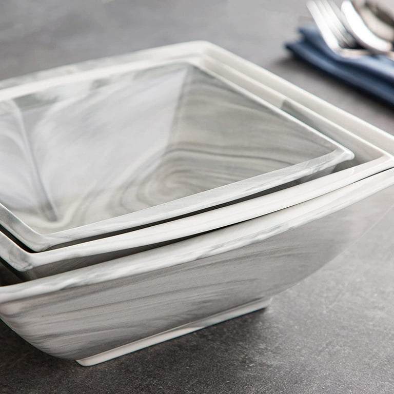 MALACASA Blance 12 fl.oz Marble Gray Porcelain Cereal Bowl (Set of