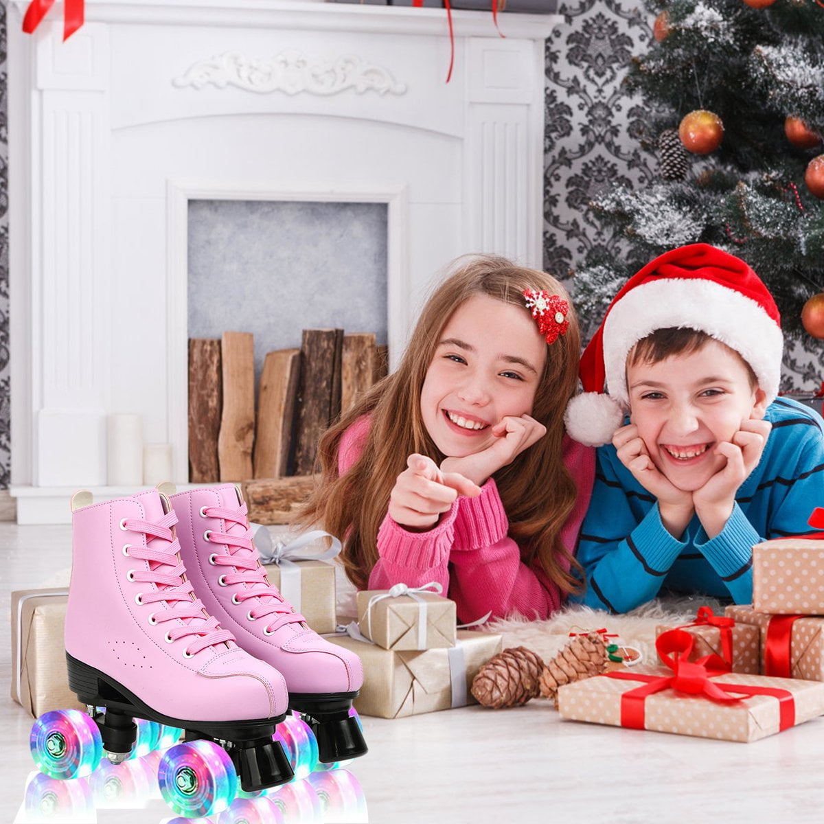 EONROACOO Pink Roller Skates for Girls Boys, Light up Wheels Teen Kids Skates,Youth 1