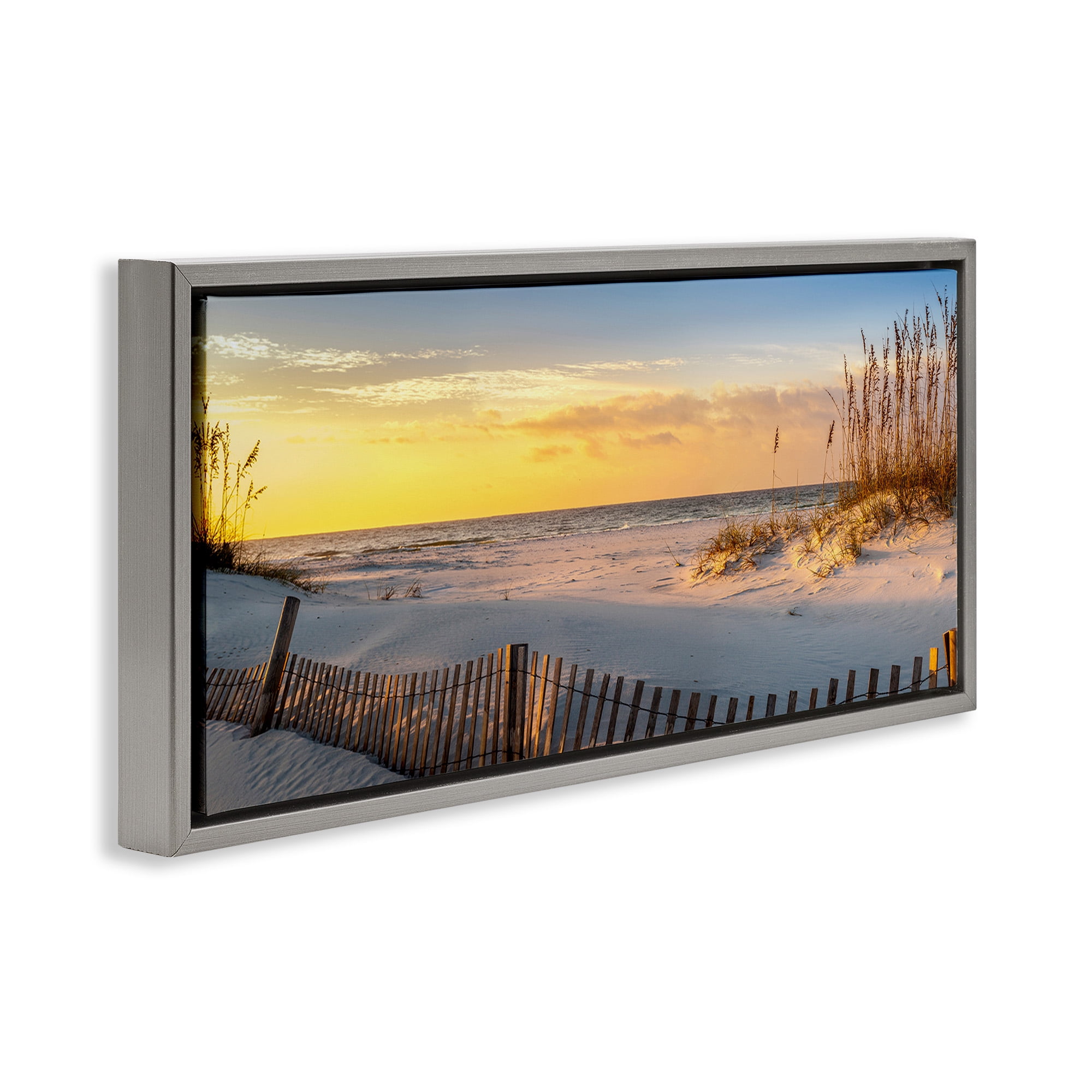 Stupell Industries Panoramic Coastal Beach Sunrise Nature Photography Gray Floater Framed Canvas Art Print Wall Art, 31 x 14