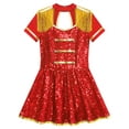 thumbnail image 3 of Ocealan Kids Girls Drum Majorette Leader Dance Dress Sequins Tassel Short Sleeve A Line Dancewear Red 16, 3 of 4
